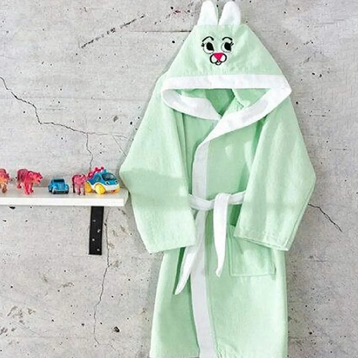 Garnero Arredamenti Accappatoio con cappuccio bambino taglia 7/8 anni Coniglio Verde Discount