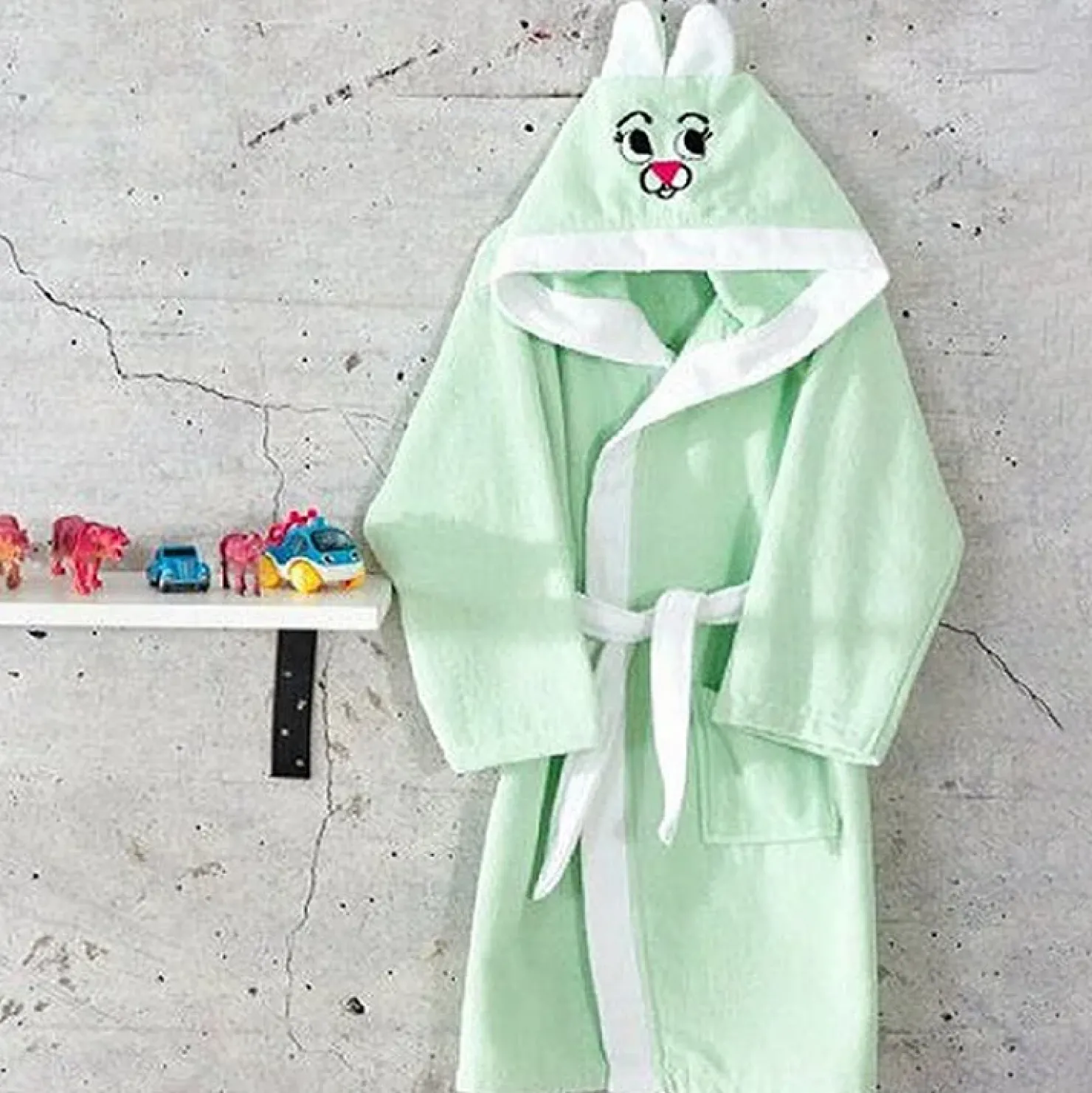 Garnero Arredamenti Accappatoio con cappuccio bambino taglia 1/2 anni Coniglio Verde Outlet