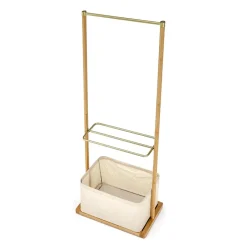 Garnero Arredamenti Appendiabiti da ingresso 60x166h cm in bambù tessuto beige oro Yasu Clearance