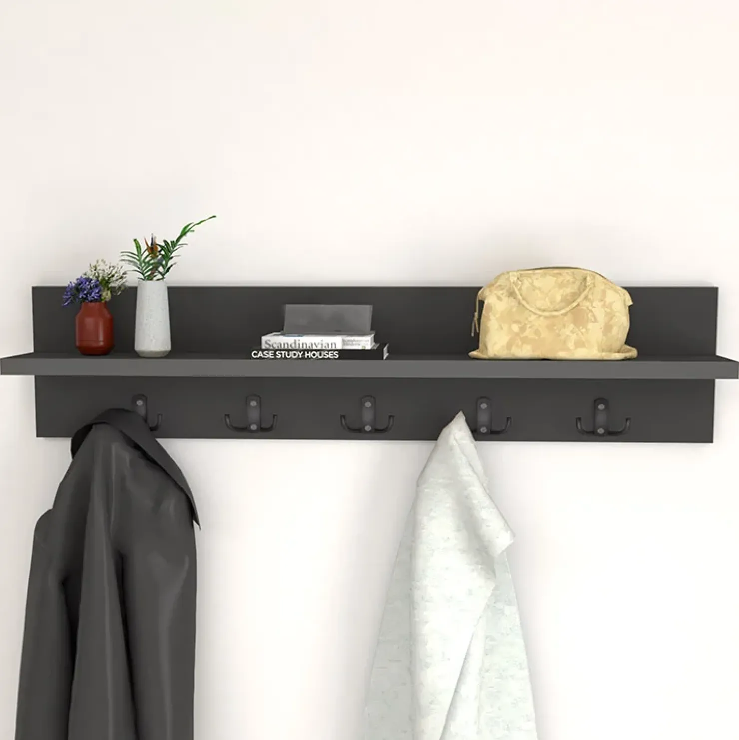 Garnero Arredamenti Appendiabiti da parete 80x18h cm con mensola Makira Antracite Outlet