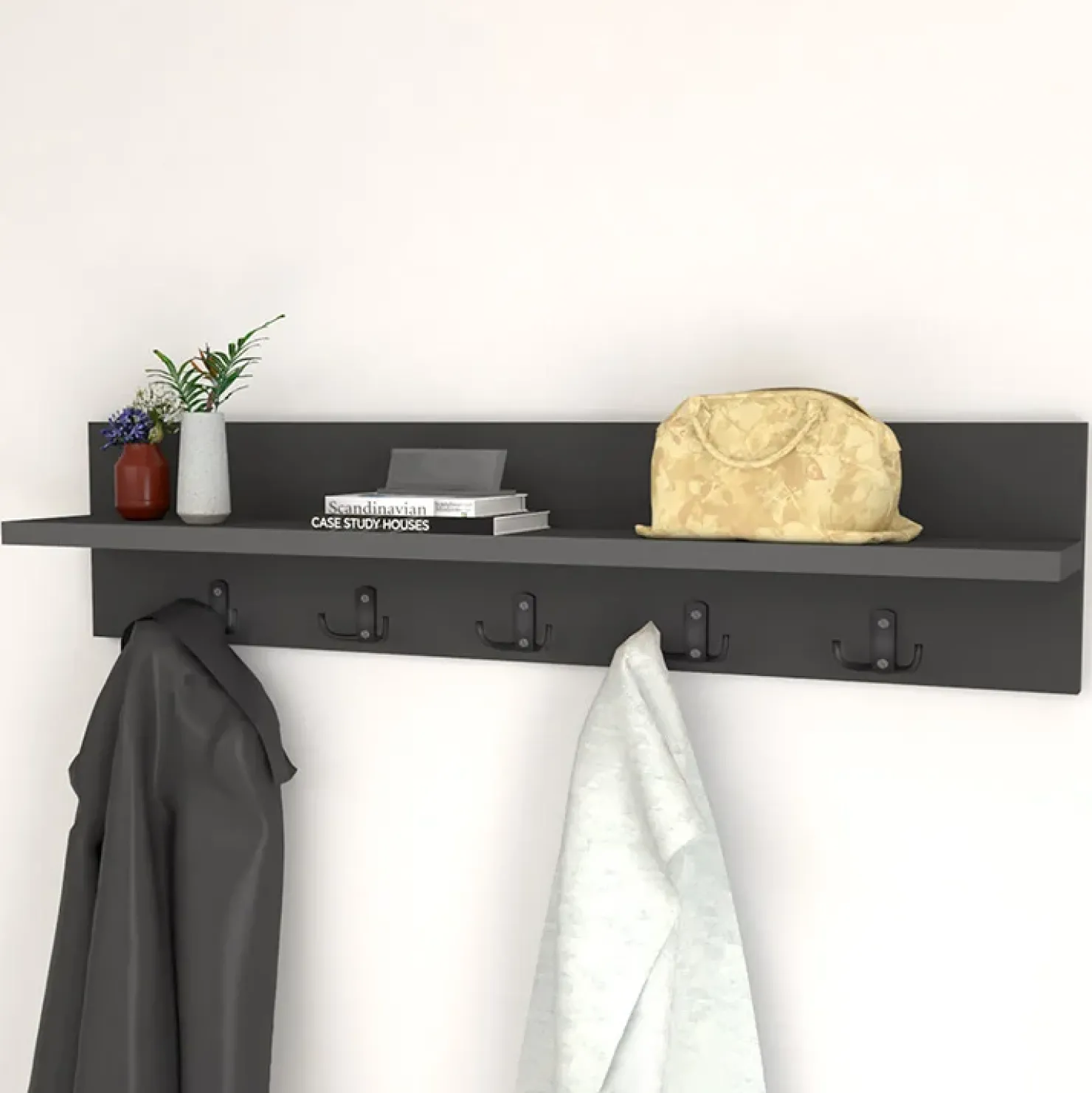 Garnero Arredamenti Appendiabiti da parete 80x18h cm con mensola Makira Antracite Outlet