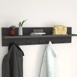 Garnero Arredamenti Appendiabiti da parete 80x18h cm con mensola Makira Antracite Outlet