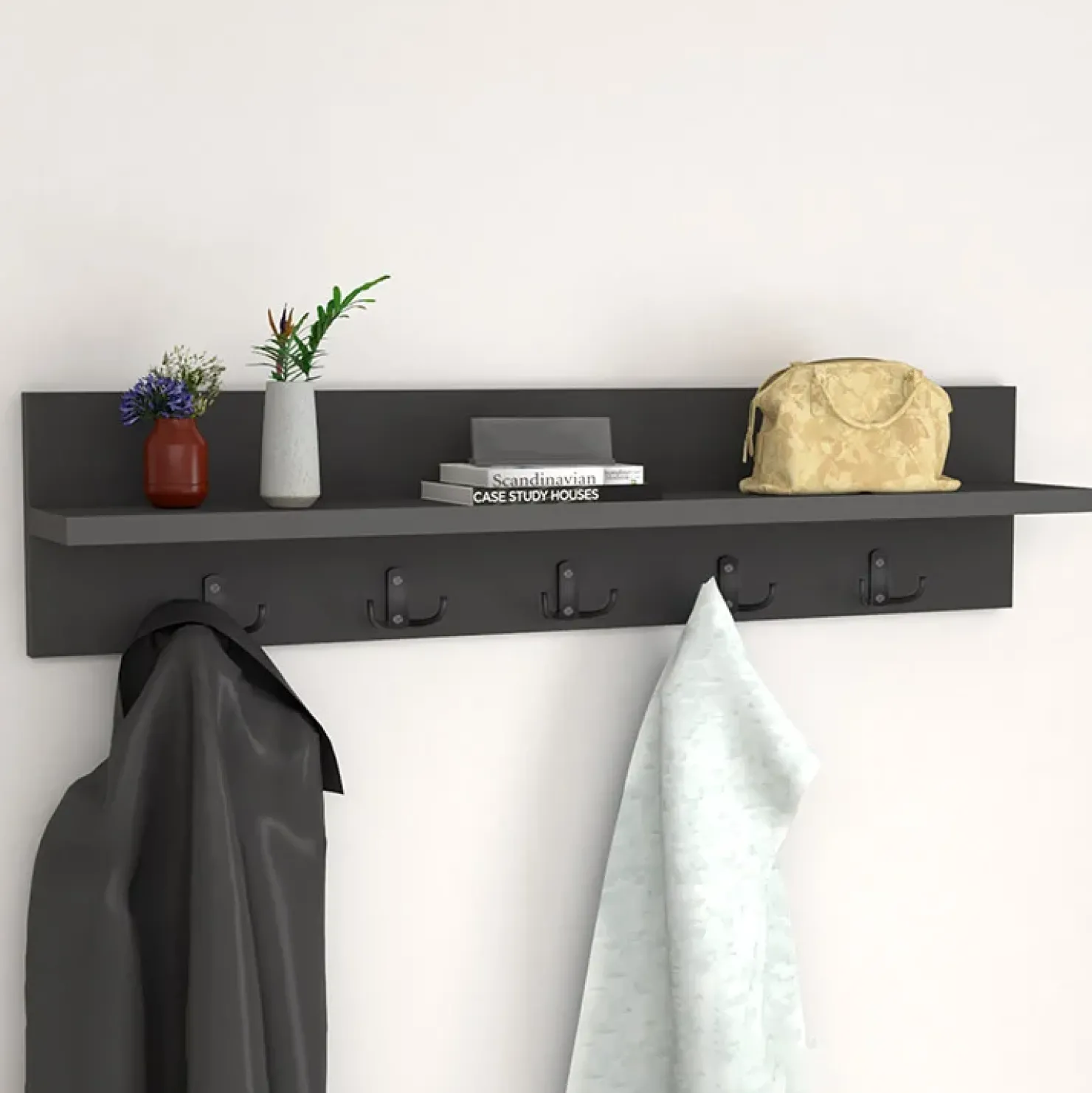 Garnero Arredamenti Appendiabiti da parete 80x18h cm con mensola Makira Antracite Outlet