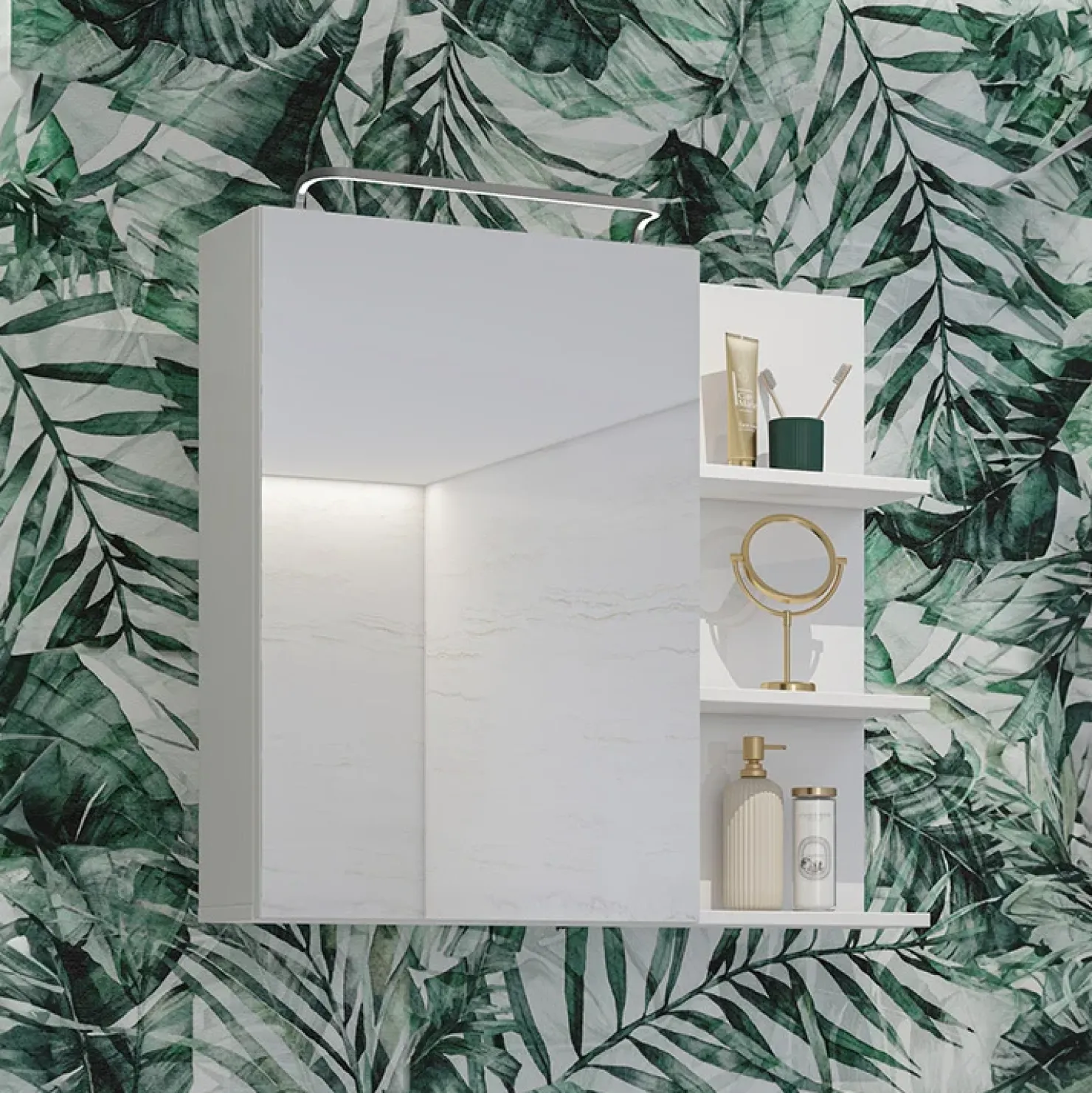 Garnero Arredamenti Armadietto bagno con specchio 78x71h cm 1 anta 3 mensole Linda Bianco Lucido Outlet