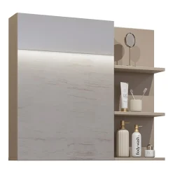 Garnero Arredamenti Armadietto bagno con specchio 78x71h cm 1 anta 3 mensole Linda Tortora Hot