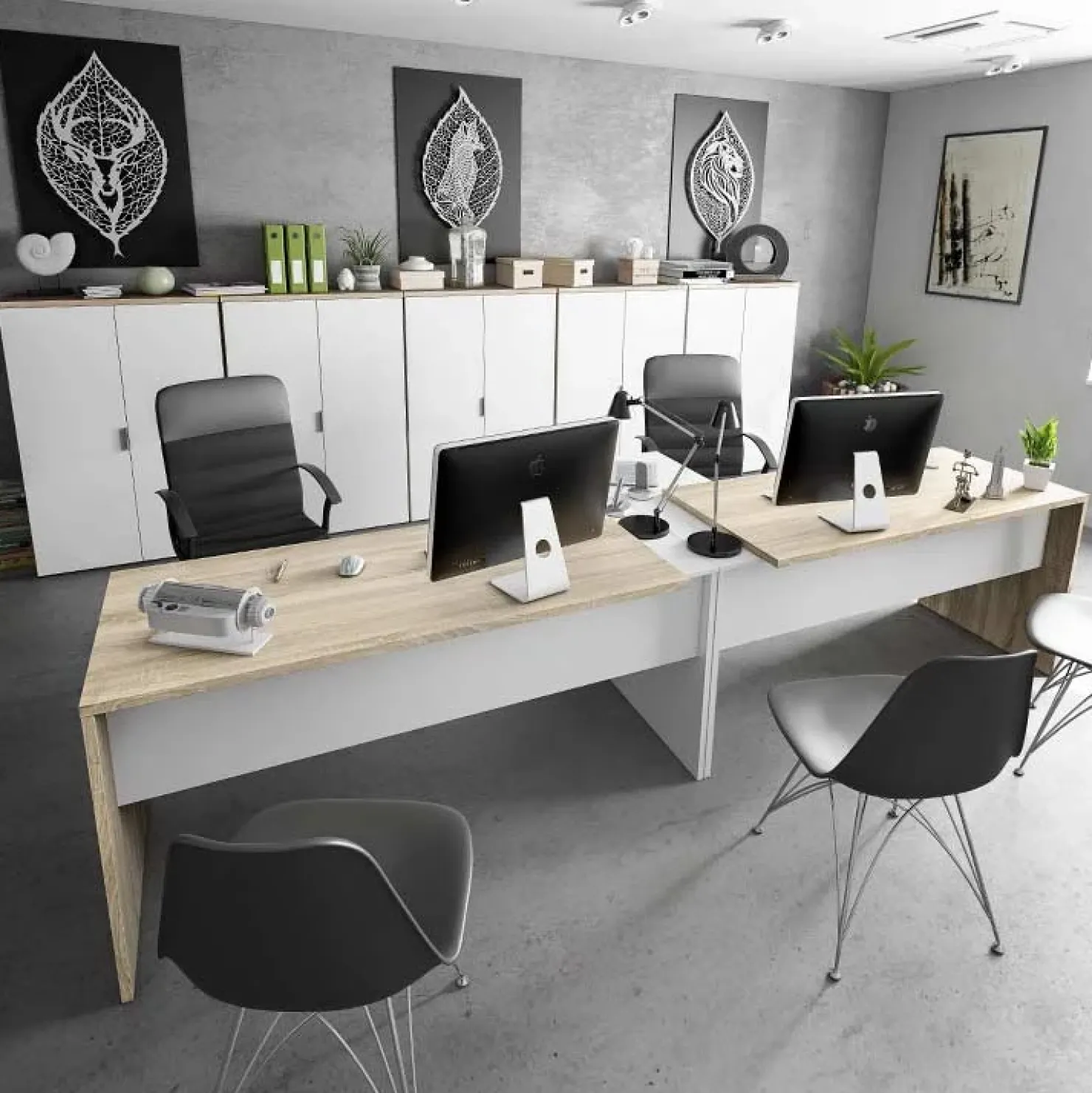 Garnero Arredamenti Armadietto ufficio 80x119h cm 2 ante rovere bianco opaco Work Discount