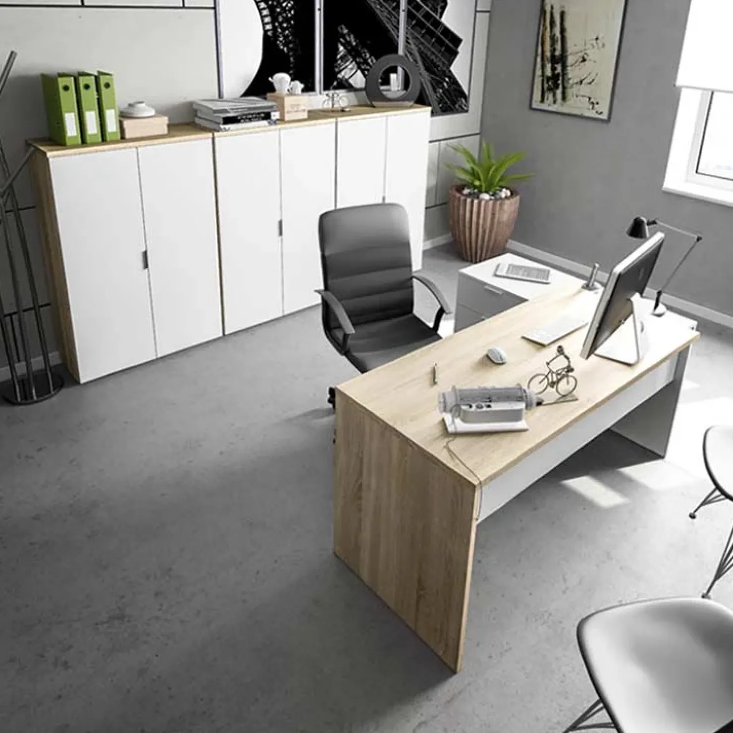 Garnero Arredamenti Armadietto ufficio 80x119h cm 2 ante rovere bianco opaco Work Discount