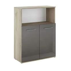 Garnero Arredamenti Armadietto ufficio 80x106h cm 2 ante moderno rovere antracite lucido Time C Rovere - Antracite Discount