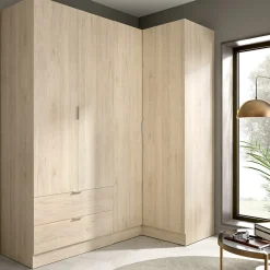 Garnero Arredamenti Armadio angolare 174x184h cm con ante e cassetti legno rovere Juan Hot