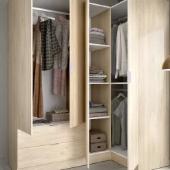 Garnero Arredamenti Armadio angolare 174x184h cm con ante e cassetti legno rovere Juan Hot