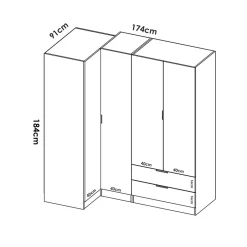 Garnero Arredamenti Armadio angolare 174x184h cm con ante e cassetti legno rovere Juan Hot