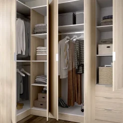 Garnero Arredamenti Armadio angolare 214x184h cm con ante e cassetti legno rovere Juan Discount