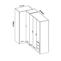 Garnero Arredamenti Armadio angolare 214x184h cm con ante e cassetti legno rovere Juan Discount