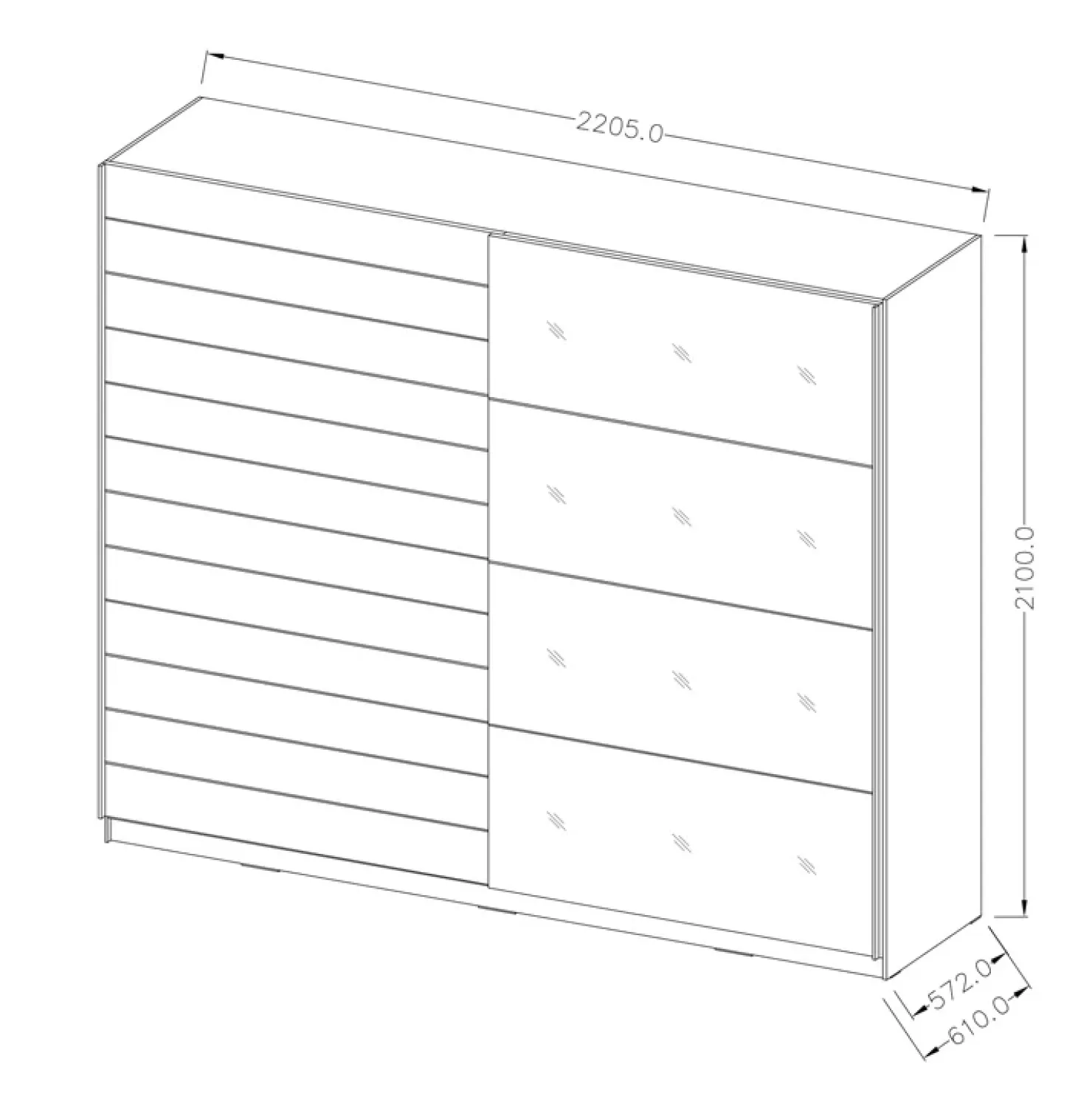 Garnero Arredamenti Armadio con specchio 221x210h cm 2 ante scorrevoli rovere scuro Lisbona Gihome® Clearance
