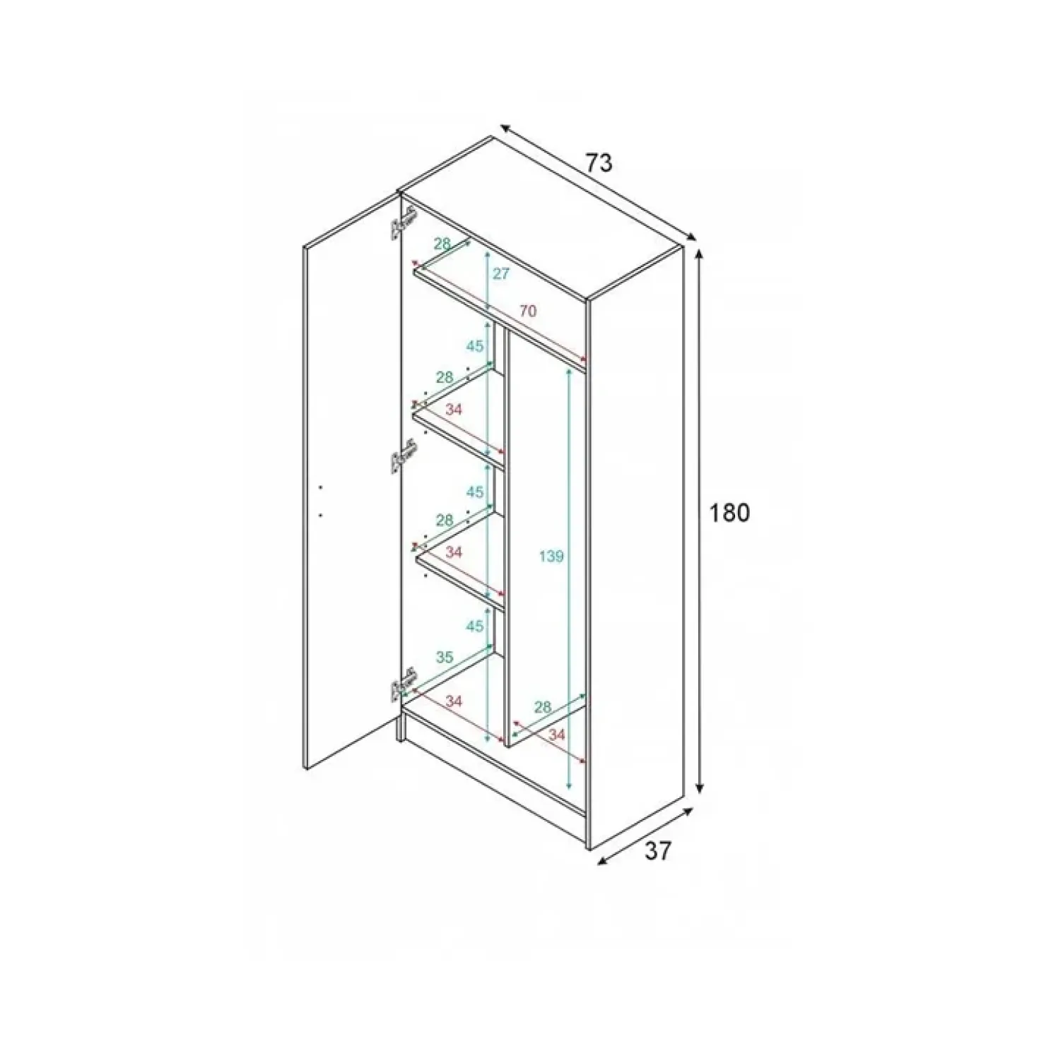 Garnero Arredamenti Armadio ingresso 73x180h cm 2 ante battenti multiuso bianco opaco Corie Best
