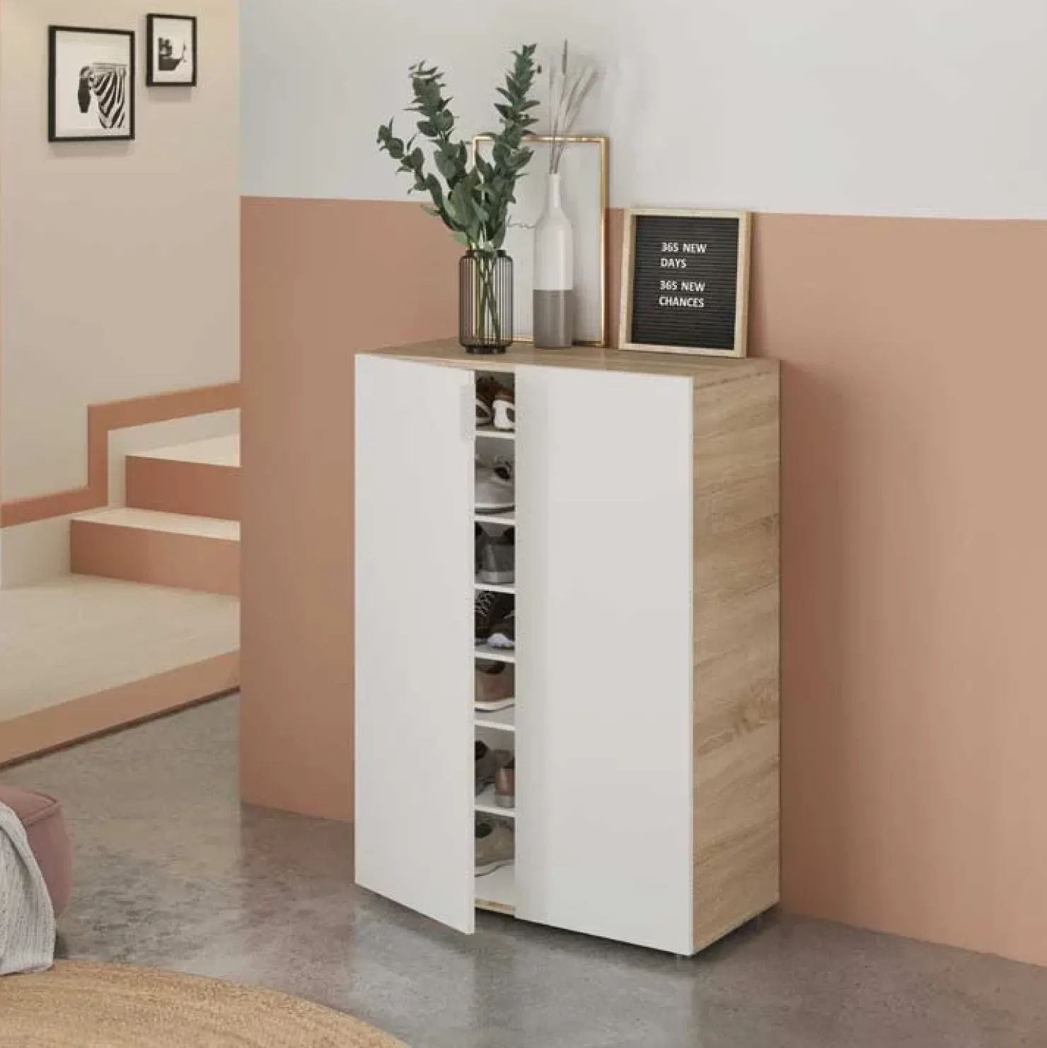 Garnero Arredamenti Armadio scarpiera 72x103h cm 6 ripiani bianco opaco rovere Stil Gihome® New