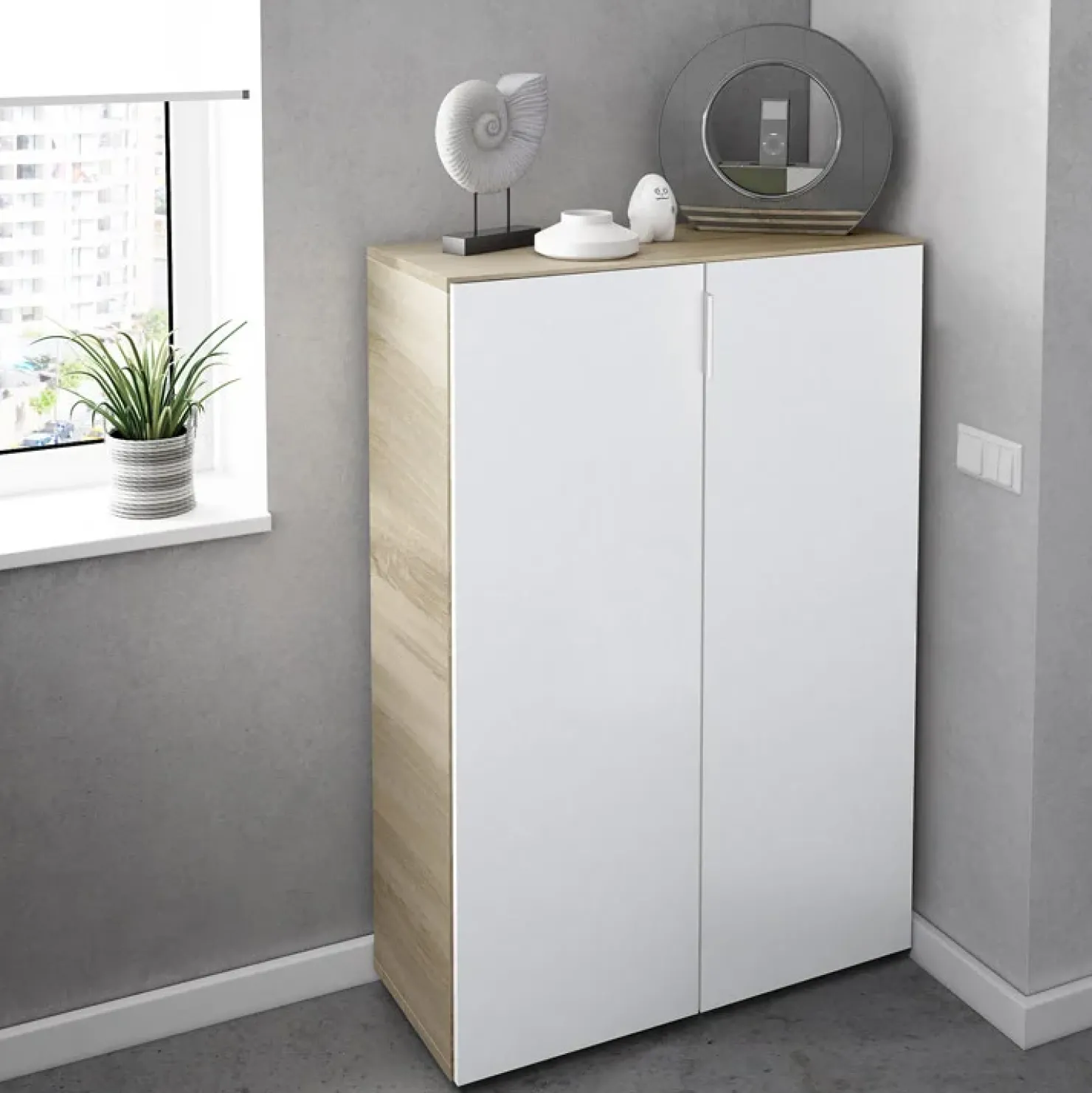 Garnero Arredamenti Armadio scarpiera 72x103h cm 6 ripiani bianco opaco rovere Stil Gihome® New