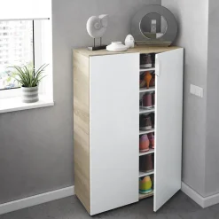 Garnero Arredamenti Armadio scarpiera 72x103h cm 6 ripiani bianco opaco rovere Stil Gihome® New