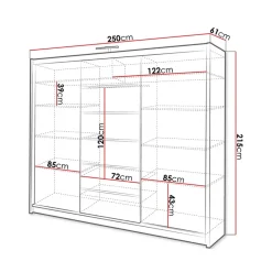 Garnero Arredamenti Armadio scorrevole 250x215h cm 3 ante moderno cassetti e led bianco Larissa Clearance