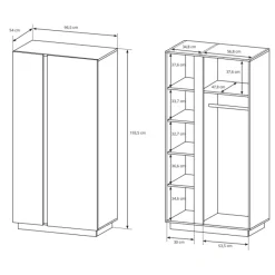 Garnero Arredamenti Armadio soggiorno 97x194h cm 2 ante bianco lucido rovere Noa Gihome® New