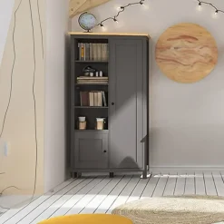 Garnero Arredamenti Armadio soggiorno 106x203h cm 4 vani giorno nero grafite rovere chiaro Holga Best