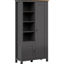 Garnero Arredamenti Armadio soggiorno 106x203h cm 4 vani giorno nero grafite rovere chiaro Holga Best