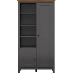 Garnero Arredamenti Armadio soggiorno 106x203h cm 4 vani giorno nero grafite rovere chiaro Holga Best