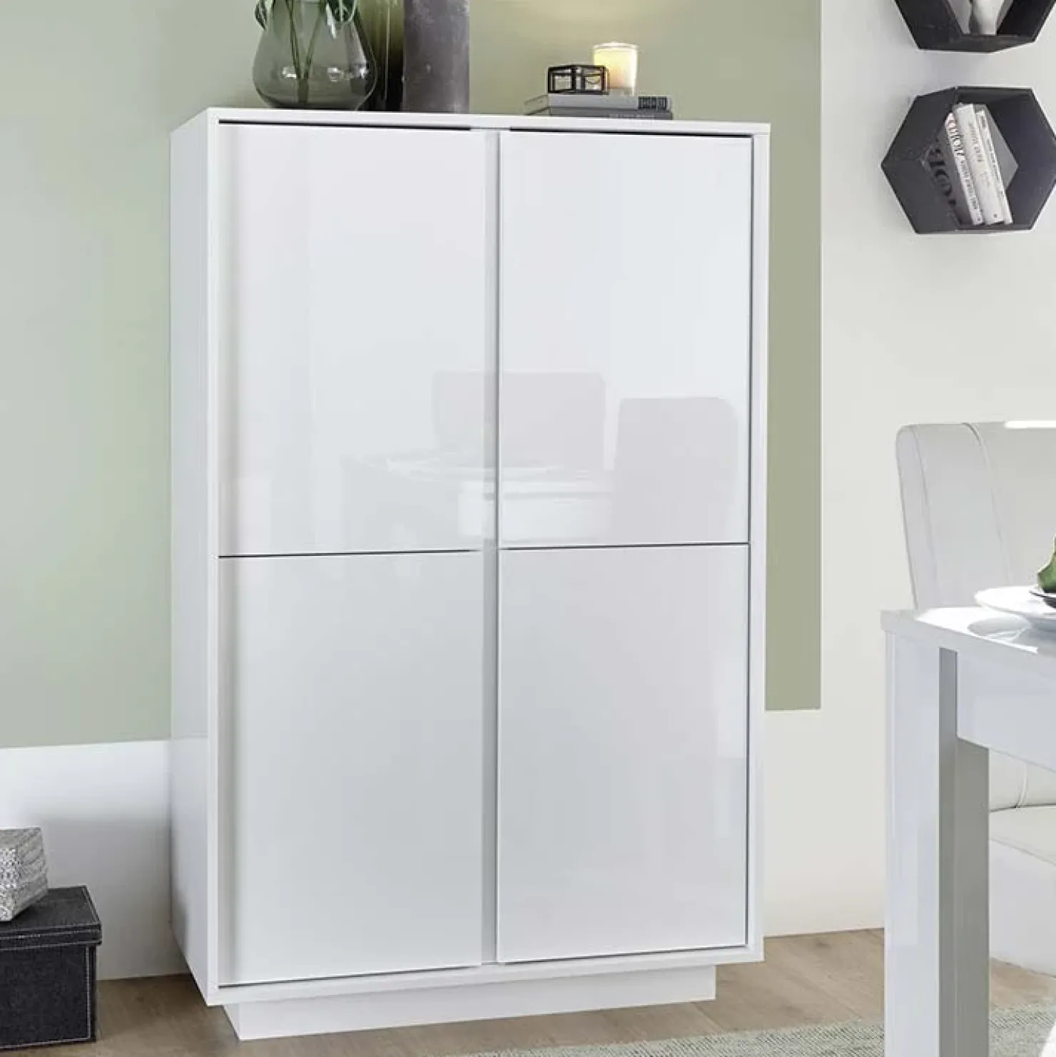 Garnero Arredamenti Armadio soggiorno 92x145h cm 4 ante soggiorno bianco lucido Spirit Discount