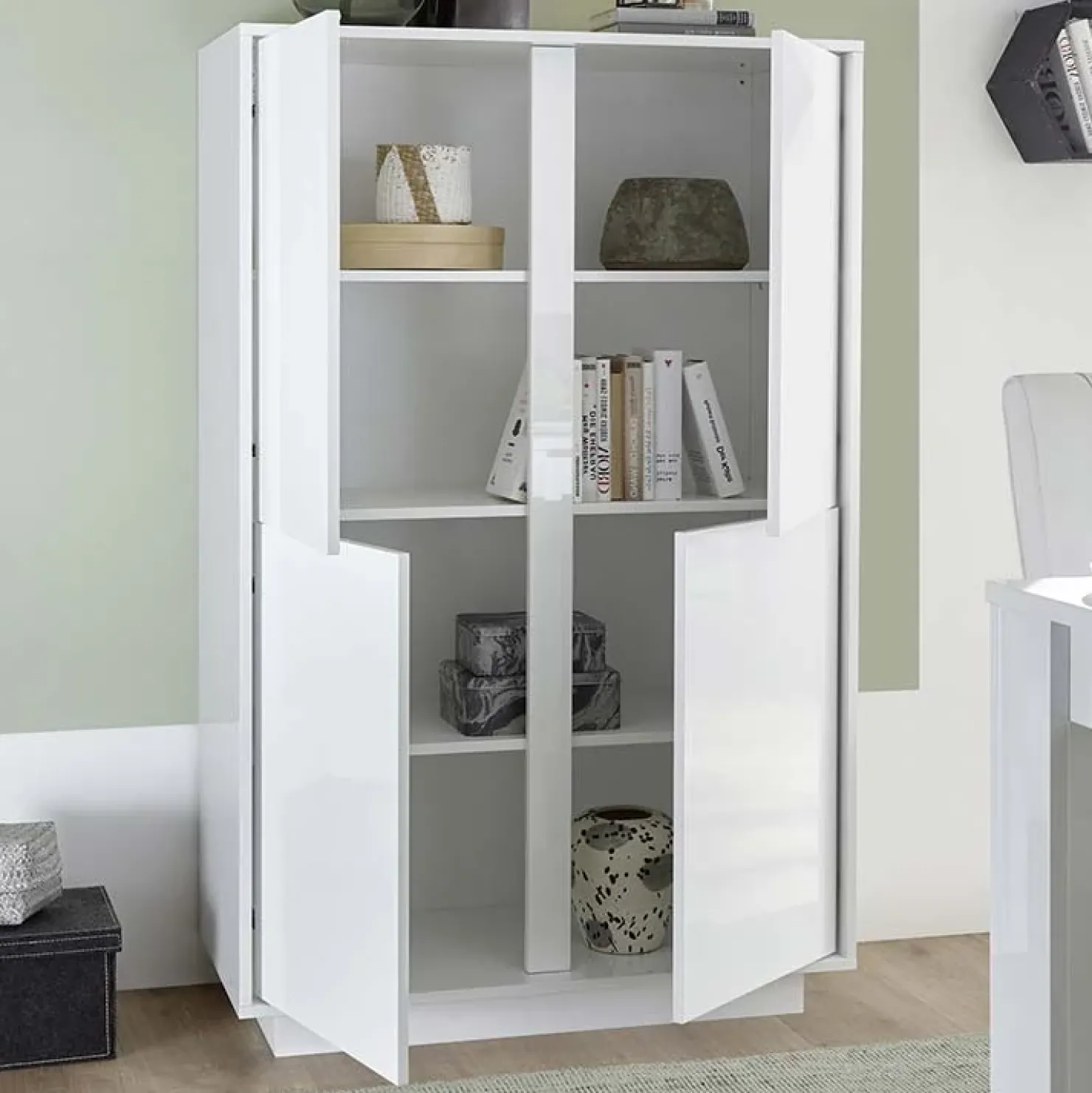 Garnero Arredamenti Armadio soggiorno 92x145h cm 4 ante soggiorno bianco lucido Spirit Discount