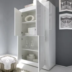 Garnero Arredamenti Armadio soggiorno 102x162h cm 4 ante moderno Eternity Bianco Lucido Best