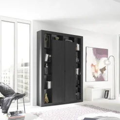 Garnero Arredamenti Armadio soggiorno 134x217h cm 2 ante moderno Trilogy Nero Frassinato Sale