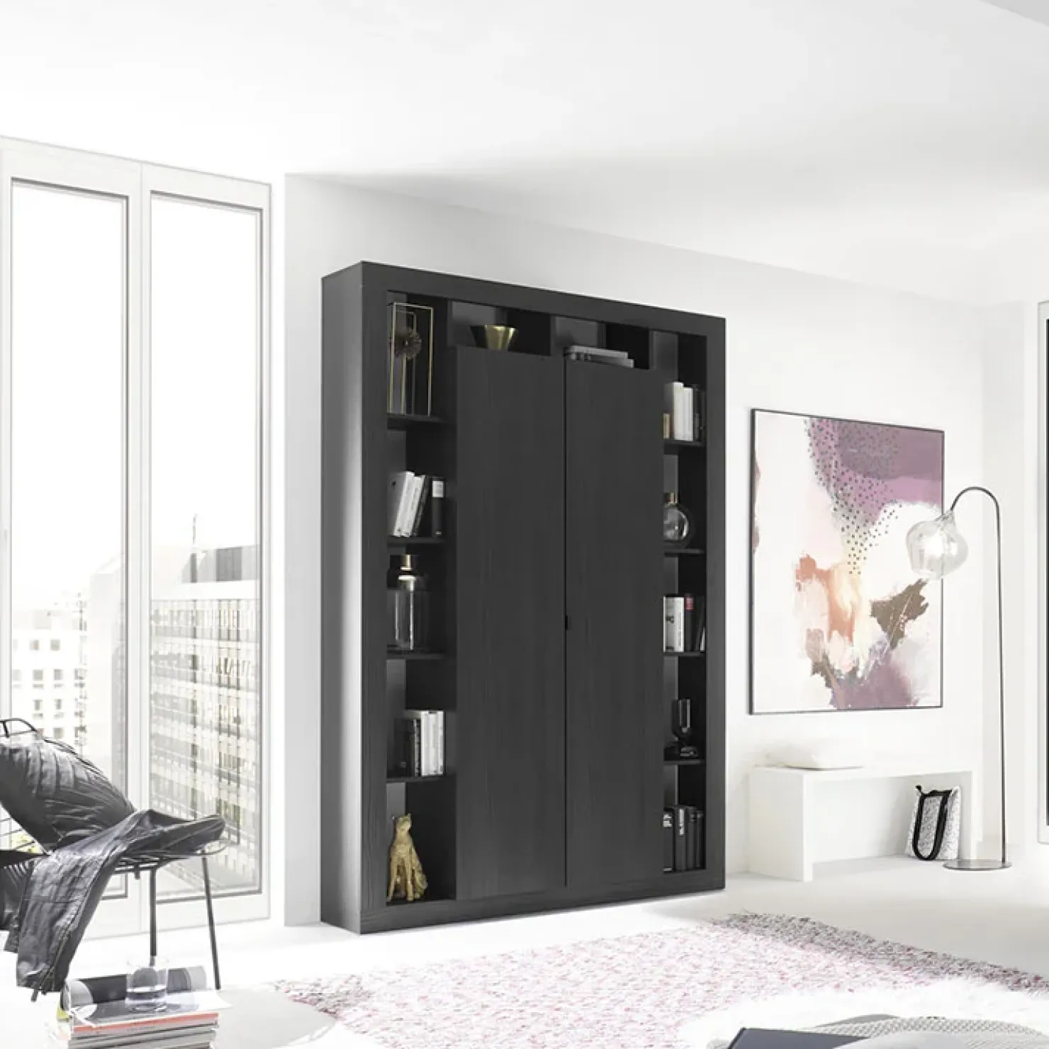 Garnero Arredamenti Armadio soggiorno 134x217h cm 2 ante moderno Trilogy Nero Frassinato Sale