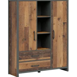 Garnero Arredamenti Armadio soggiorno 120x150h cm 2 ante 2 cassetti stile soft rovere scuro nero Urbania Discount