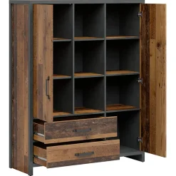 Garnero Arredamenti Armadio soggiorno 120x150h cm 2 ante 2 cassetti stile soft rovere scuro nero Urbania Discount