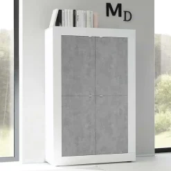 Garnero Arredamenti Armadio soggiorno 102x162h cm 4 ante moderno bianco lucido cemento Eternity Cemento - Bianco Lucido Best