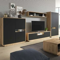 Garnero Arredamenti Armadio soggiorno 92x181h cm 3 ante moderno nero opaco rovere Esmond Hot