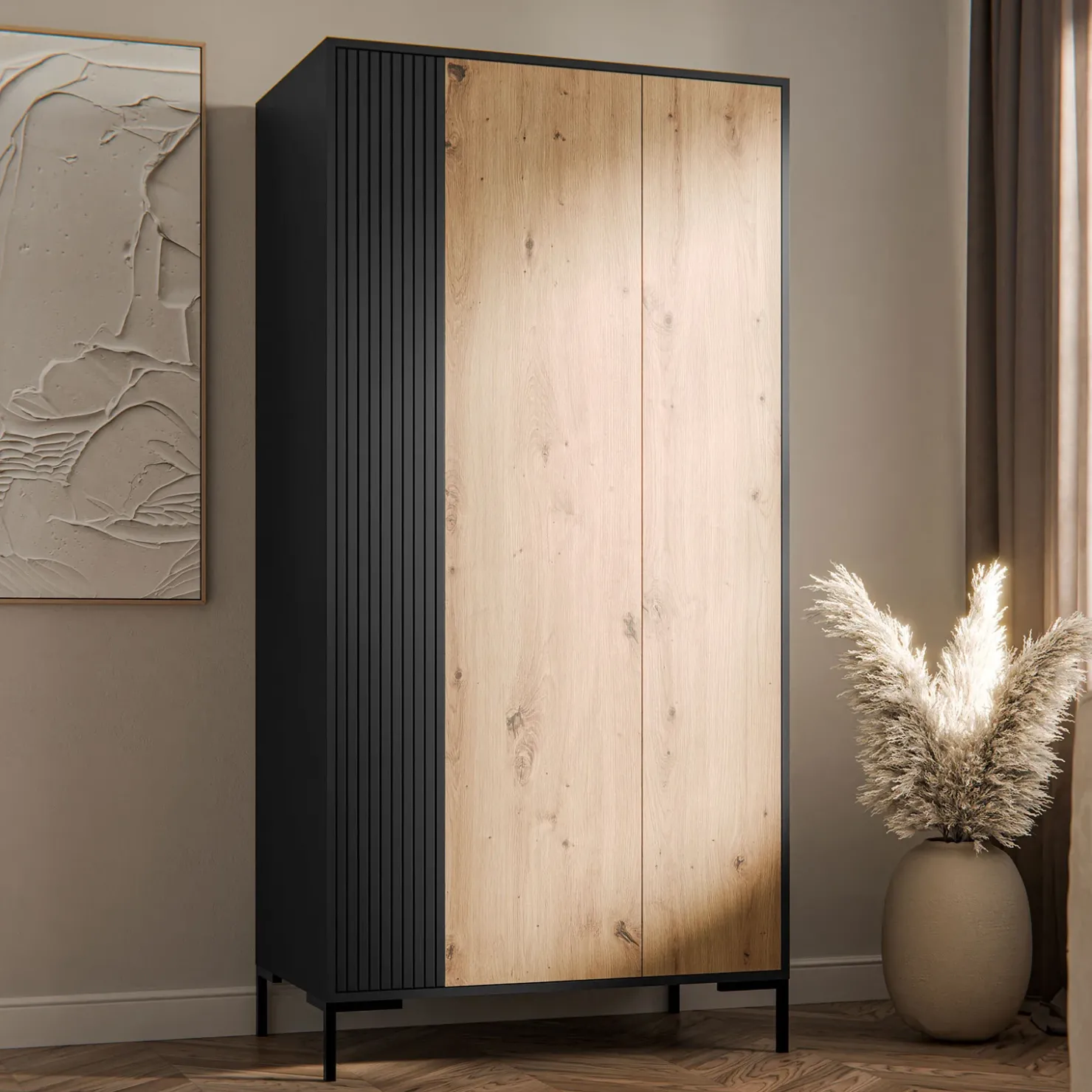 Garnero Arredamenti Armadio soggiorno 90x184h cm 2 ante rovere nero Duble Sale