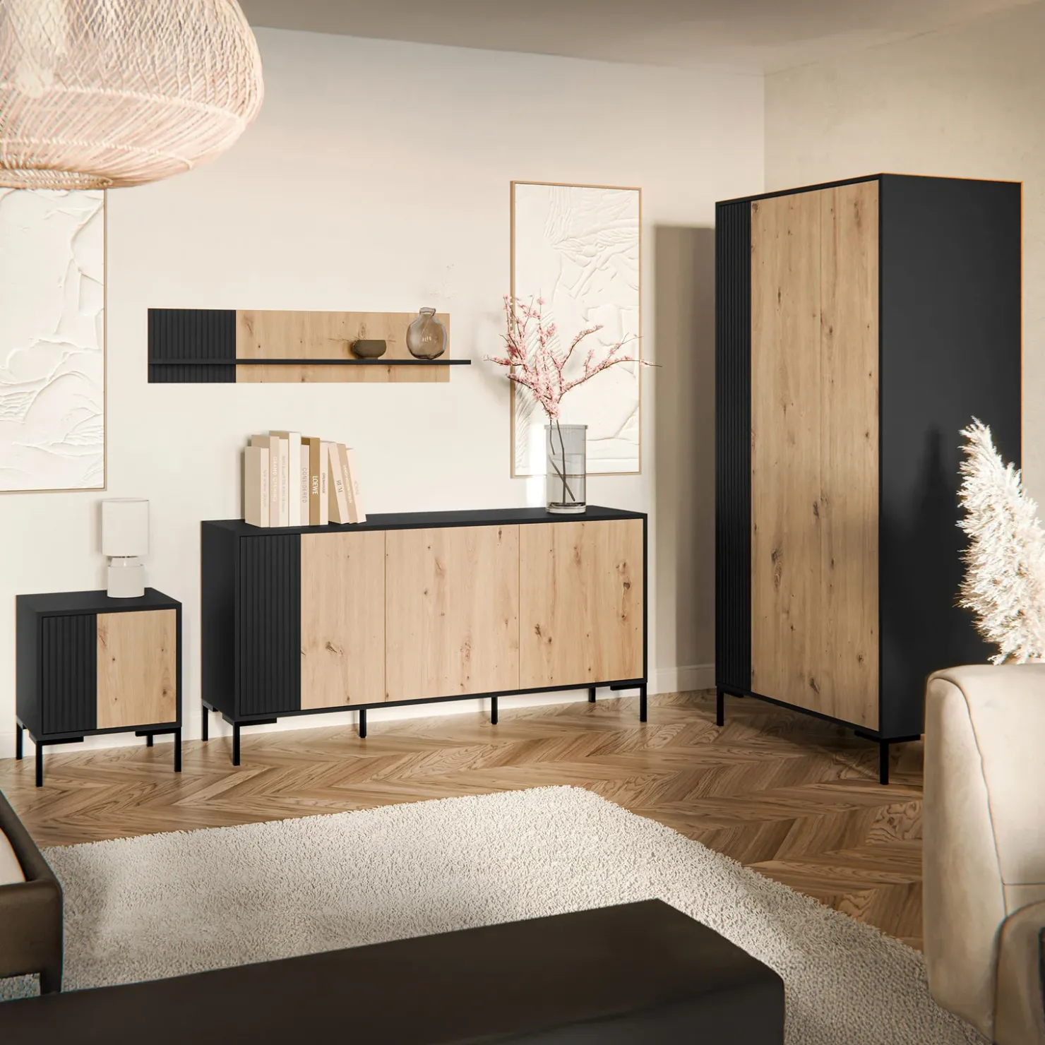 Garnero Arredamenti Armadio soggiorno 90x184h cm 2 ante rovere nero Duble Sale