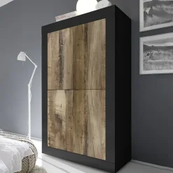 Garnero Arredamenti Armadio soggiorno 102x162h cm 4 ante moderno nero pero Eternity Nero Opaco - Rovere Sale