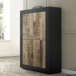 Garnero Arredamenti Armadio soggiorno 102x162h cm 4 ante moderno nero pero Eternity Nero Opaco - Rovere Sale