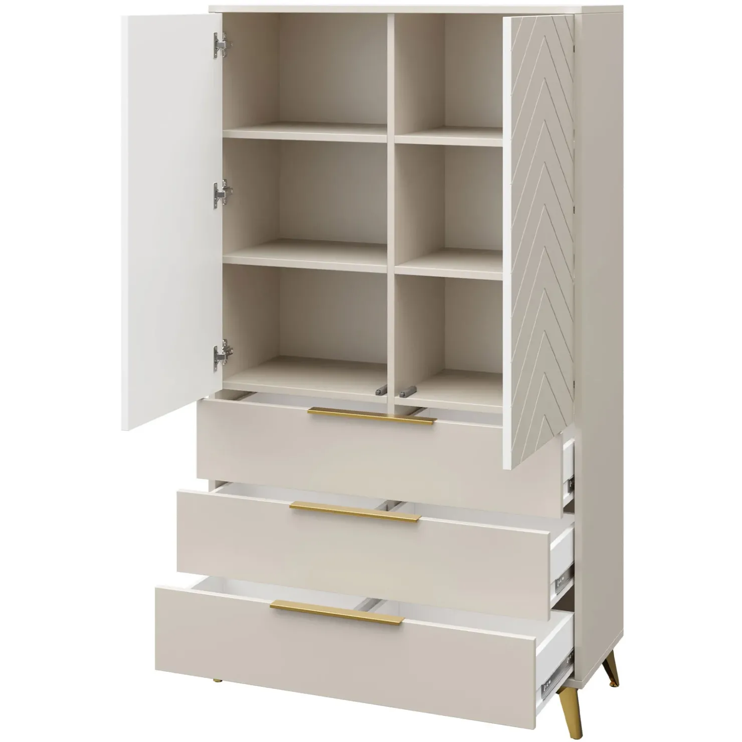 Garnero Arredamenti Armadio soggiorno 104x180h cm 2 ante 6 cassetti beige con frontali serigrafati Miriam Outlet