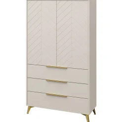 Garnero Arredamenti Armadio soggiorno 104x180h cm 2 ante 6 cassetti beige con frontali serigrafati Miriam Outlet