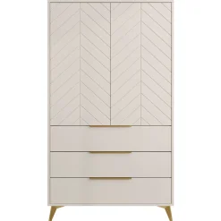Garnero Arredamenti Armadio soggiorno 104x180h cm 2 ante 6 cassetti beige con frontali serigrafati Miriam Outlet
