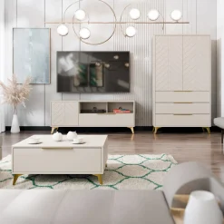 Garnero Arredamenti Armadio soggiorno 104x180h cm 2 ante 6 cassetti beige con frontali serigrafati Miriam Outlet