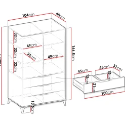 Garnero Arredamenti Armadio soggiorno 104x180h cm 2 ante 6 cassetti beige con frontali serigrafati Miriam Outlet