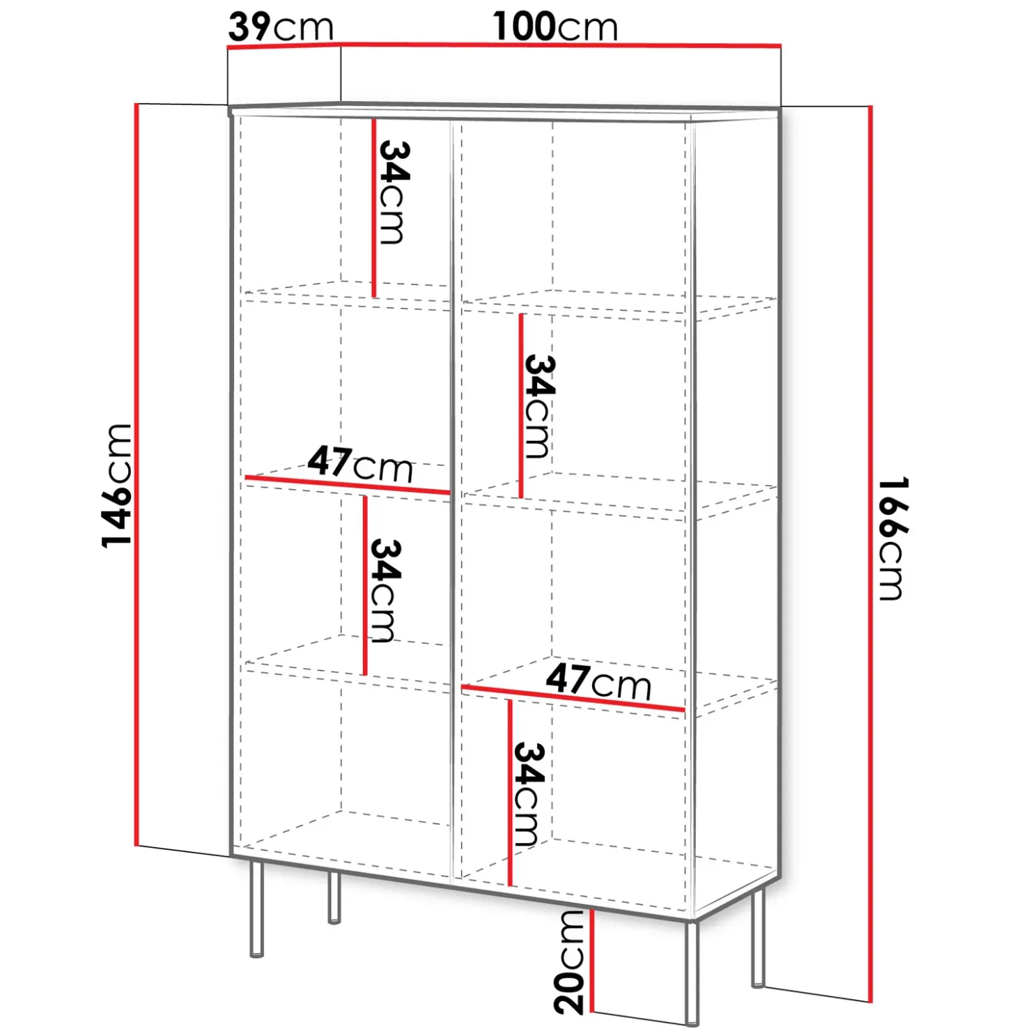 Garnero Arredamenti Armadio soggiorno 100x166h cm 2 ante Stark Nero Opaco New