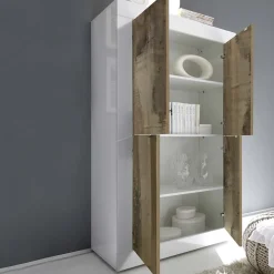 Garnero Arredamenti Armadio soggiorno 102x162h cm 4 ante moderno bianco lucido pero Eternity Rovere - Bianco Lucido Hot