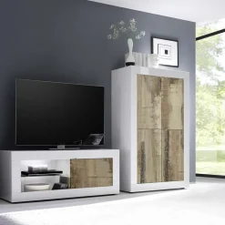 Garnero Arredamenti Armadio soggiorno 102x162h cm 4 ante moderno bianco lucido pero Eternity Rovere - Bianco Lucido Hot