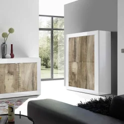Garnero Arredamenti Armadio soggiorno 102x162h cm 4 ante moderno bianco lucido pero Eternity Rovere - Bianco Lucido Hot