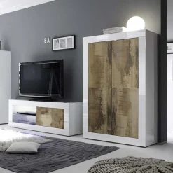 Garnero Arredamenti Armadio soggiorno 102x162h cm 4 ante moderno bianco lucido pero Eternity Rovere - Bianco Lucido Hot